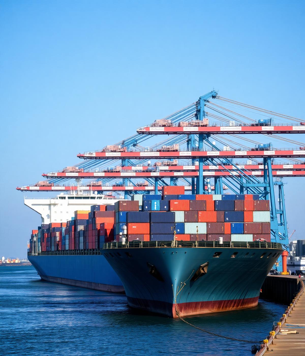 Buque de carga internacional operando en puerto comercial