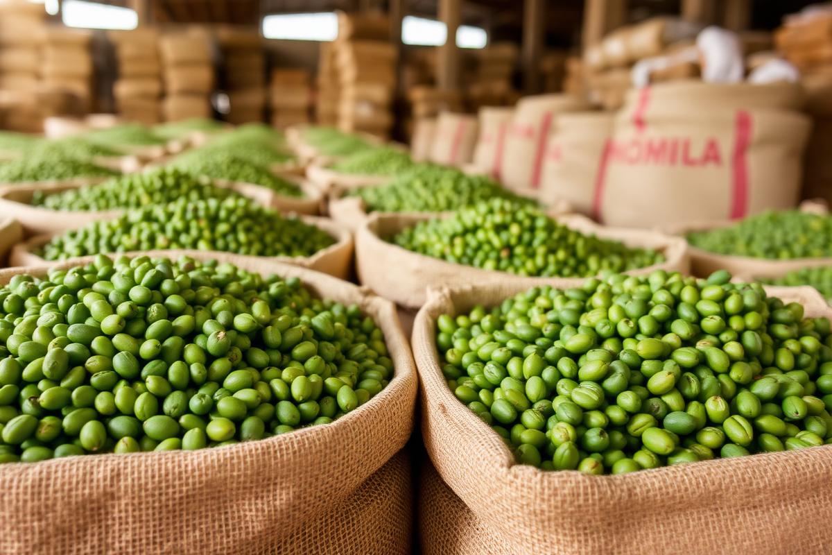 Sacos de café verde colombiano