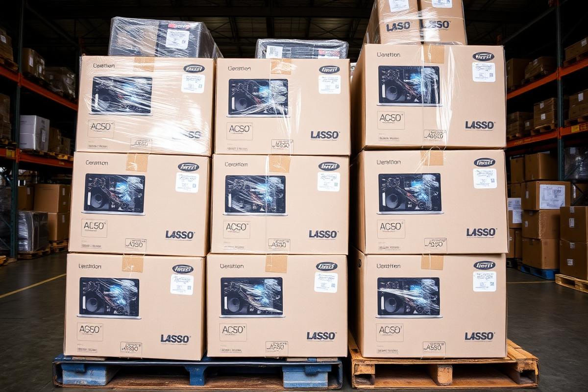 Cajas de computadores en bodega logística