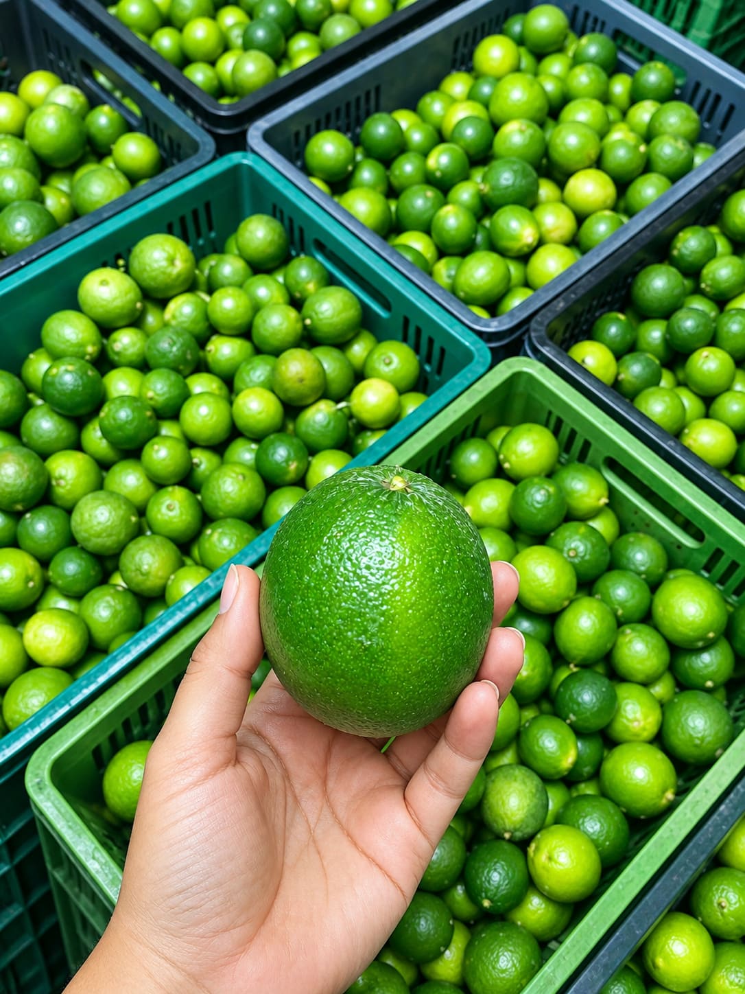Limón Tahití en canastillas de exportación