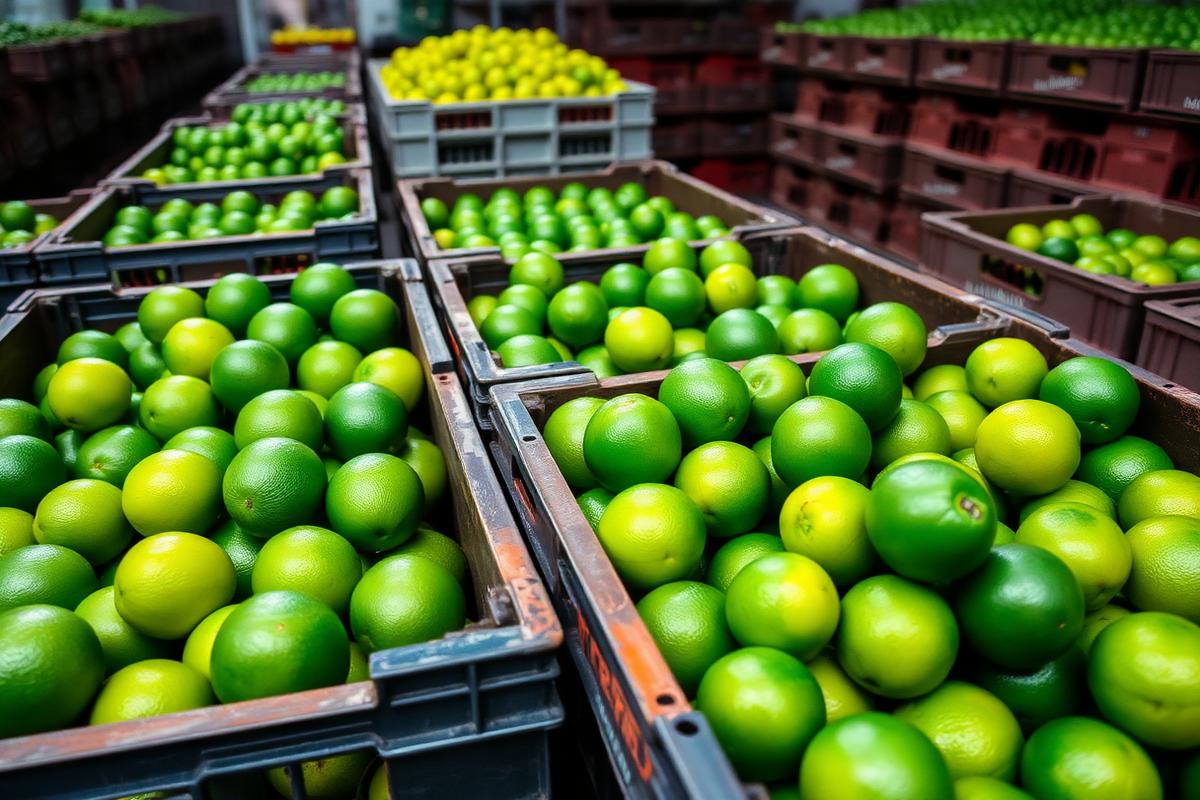 Limón Tahití en canastillas de exportación